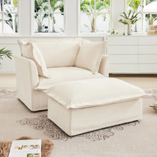 Load image into Gallery viewer, Slipcovered Chenille Armchair with Ottoman