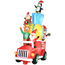 Load image into Gallery viewer, Outsunny 9ft Christmas Inflatables Outdoor Decorations Santa Claus Drives a Gift Car with Elk, Elf and Two Penguins, Blow-Up LED Yard Christmas Decor for Garden, Lawn