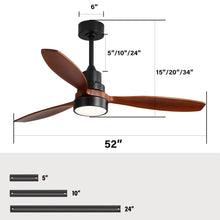 Load image into Gallery viewer, Modern 52 Inch Wooden Ceiling Fan With Led Light