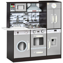 Load image into Gallery viewer, Qaba Wooden Play Kitchen with Lights Sounds, Kids Kitchen Playset with Washing Machine, Water Dispenser, Microwave, Range Hood, Refrigerator, Utensils, Gift for 3-6 Years Old