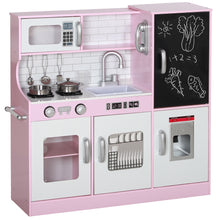 Load image into Gallery viewer, Qaba Play Kitchen, Kids Kitchen Playset Pretend Play Toy Kitchen with Play Phone, Chalkboard, Towel Rack, Ice Maker, 5 Accessories, Storage Space, Microwave &amp; Sink, Gift for 3-8 Years, Pink