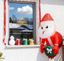 Load image into Gallery viewer, Inflatable Santa Claus Holding Wreath LED Lights, Blow-Up Outdoor Hanging Display